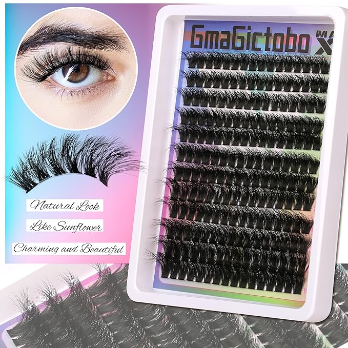 Lash Clusters Natural Wispy Lash Clusters Kit C/D Curl 444Pcs Volume Lashes Clusters Manga Lashes Pack Individual Lashes Lash Bond and Seal Lash Remover Lash Tweezers
