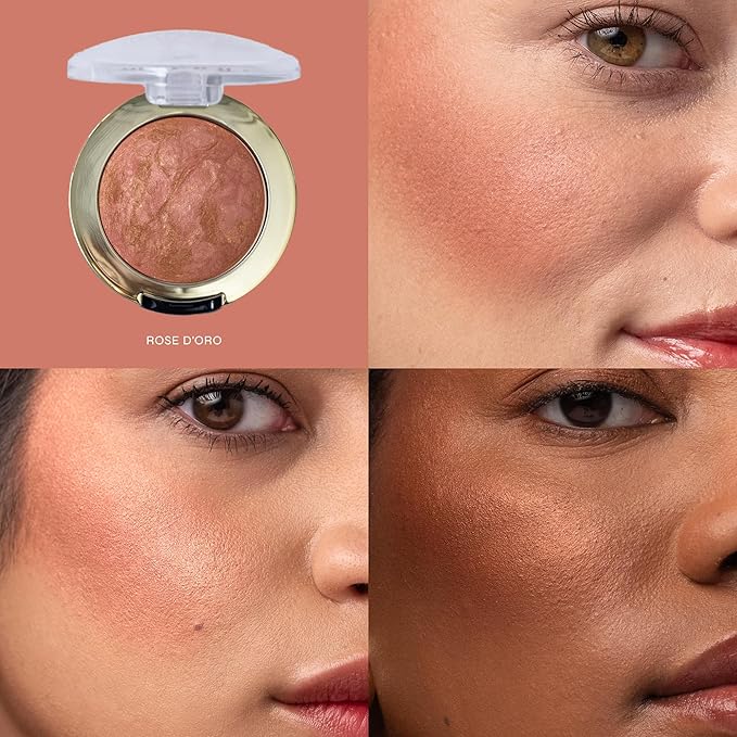 Milani Baked Blush, Updated Powder Blush for Cheeks, Cruelty Free Makeup - Shape, Contour & Highlight Face for a Shimmery or Matte Finish - Rose D'oro