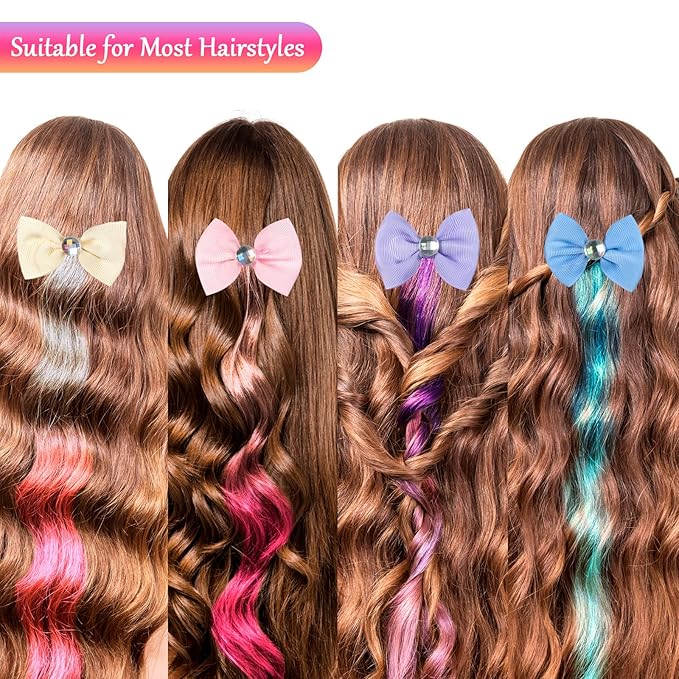 6 Pcs Hair Clips for Girls - 13in Color Hair Extensions Clip for Girls, Curly Clip in Hair Extensions with Cute Unicorn Bow for Toddler Kids Ponytails Accessories