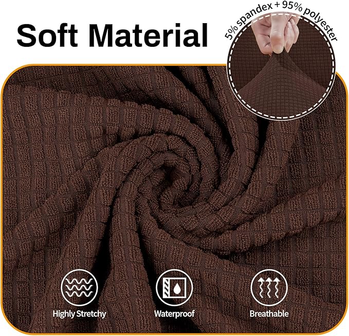 Asnomy Couch Covers for 3 Cushion Couch Sofa pet Friendly, 3 Seater Sofa Cover Washable Slipcovers, Protector Furniture Covers for Dogs Jacquard Fabric Small Checks （Large，Chocolate）