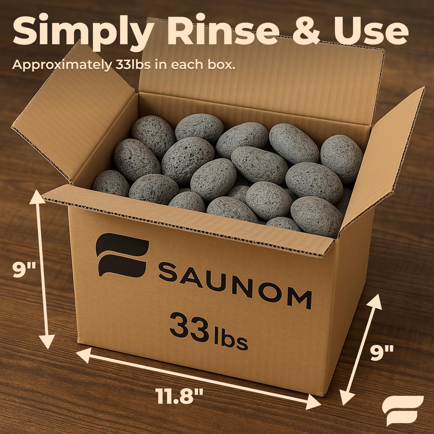 SAUNOM Premium Sauna Rocks for Electric and Wood Burning Sauna Heaters — 33lbs A+ Grade Natural Vulcanite — Crack Resistant & Superior Heat Retention Sauna Stones — Fast Heating & Long Lasting Steam