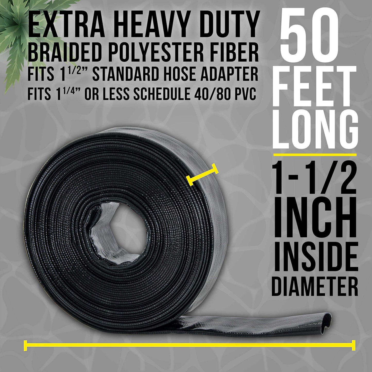 U.S. Pool Supply Pool Backwash Hose 1 1/2 Inch Diameter x 50 Feet - Discharge Hose for Pump, Sand Filter & Sump Pump Hoses - Burst Resistant Lay Flat Drainage Hoses for Inground & Above Ground Pools