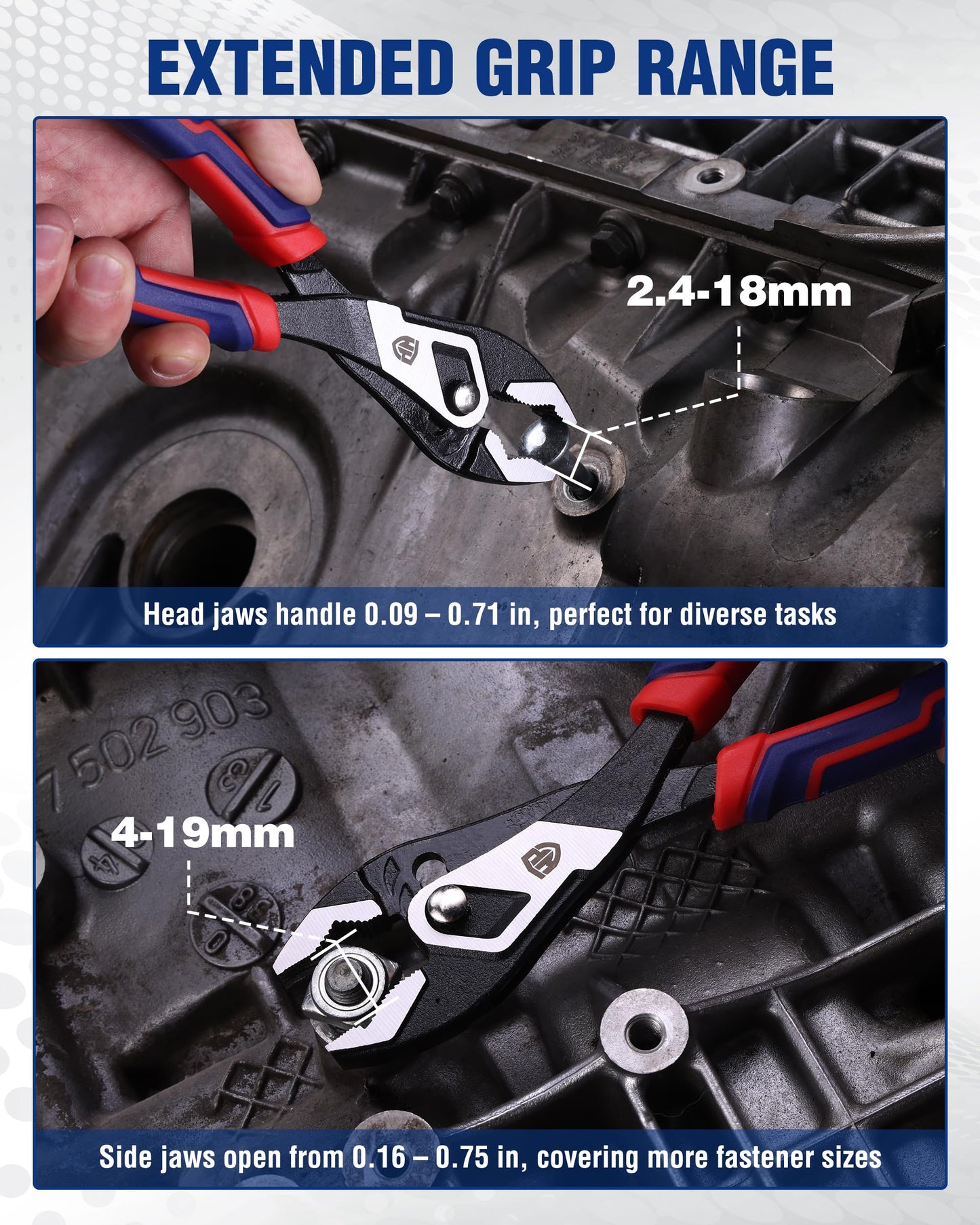 WORKPRO 8.5 Inch Slip Joint Pliers, High Carbon Steel Pliers Tool with 4-Modes Adjustment, TPR Handle, Box-joint Design, Diamond-Grip Jaws with Nail Puller Teeth For Maximum Grip