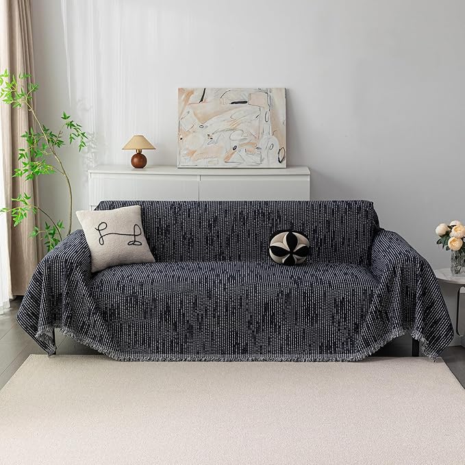 MYSKY HOME Couch Covers for 2 Cushion Couch Sofa, Chenille L Shape Sectional Couch Cover - Pet-Friendly, Machine Washable, Non-Slip Sofa Protector for Dogs, Kids, 71"x118", Navy
