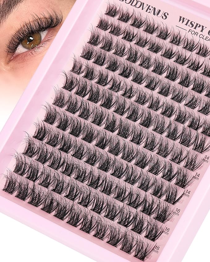 Goddvenus Wispy Lash Clusters Natural Eyelashes Cluster Fluffy Lashes Clusters CD Curl Cluster Eyelash Extensions DIY Individual Lashes Extension (10-16mm 132pcs)