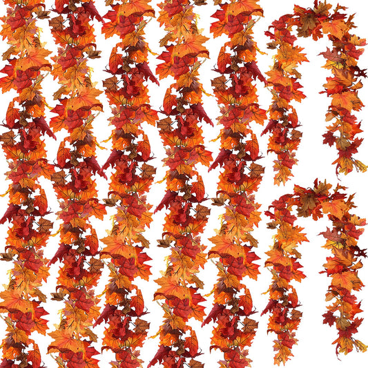 CQURE 7 Pack Fall Leaf Garland, Total 41.3Ft Artificial Fall Vines Autumn Garland Fall Maple Leaves Thanksgiving Decor for Home Wedding Fireplace Christmas