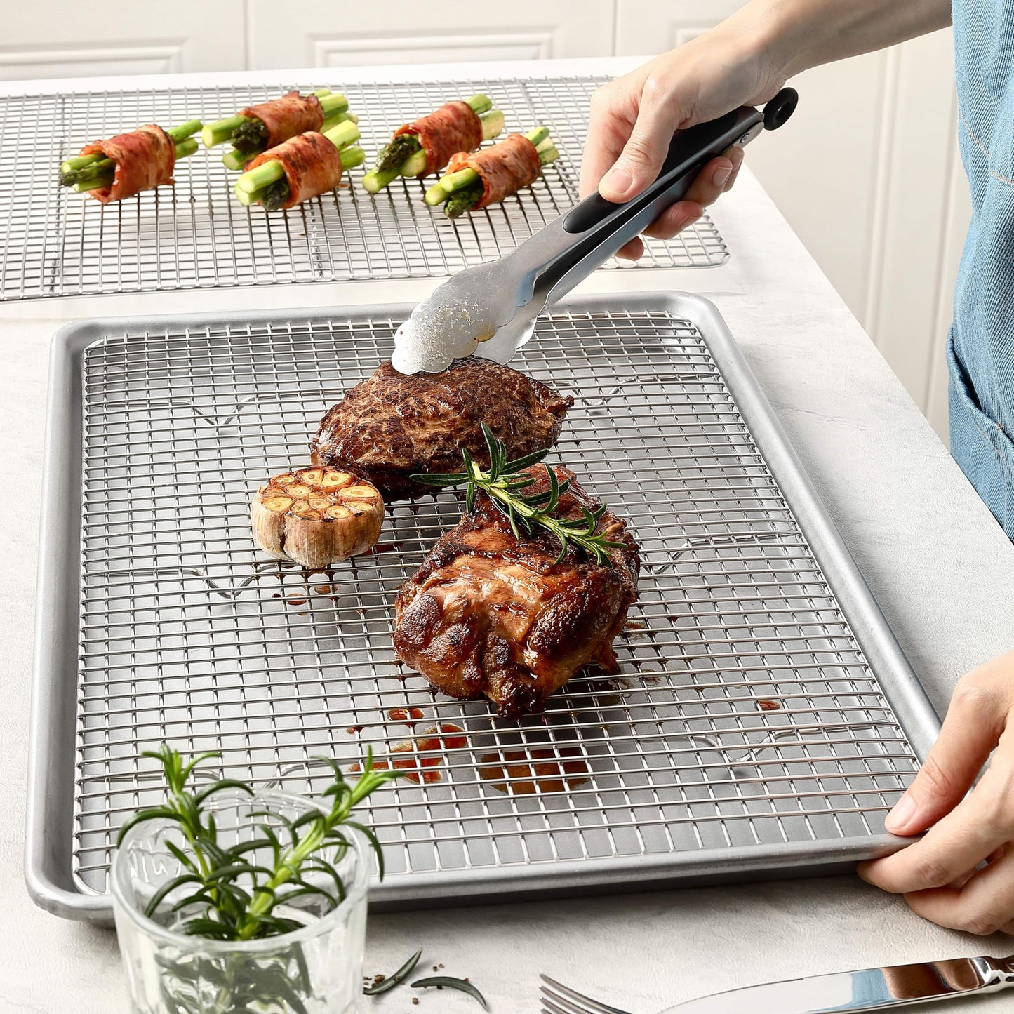 Spring Chef 11.8 x 17 Inch Stainless Steel Cooling Racks for Cooling & Baking - Oven Safe - Wire Roasting Racks for Oven Use - Fits Half Sheet Cookie Pan - Dishwasher Safe - Set of 2