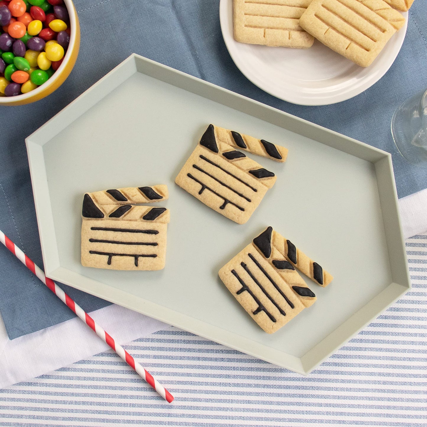 Set of 3 Movie themed cookie cutters (Designs: Movie Reel, Video Camera, and Clapboard), 3 pieces - Bakerlogy