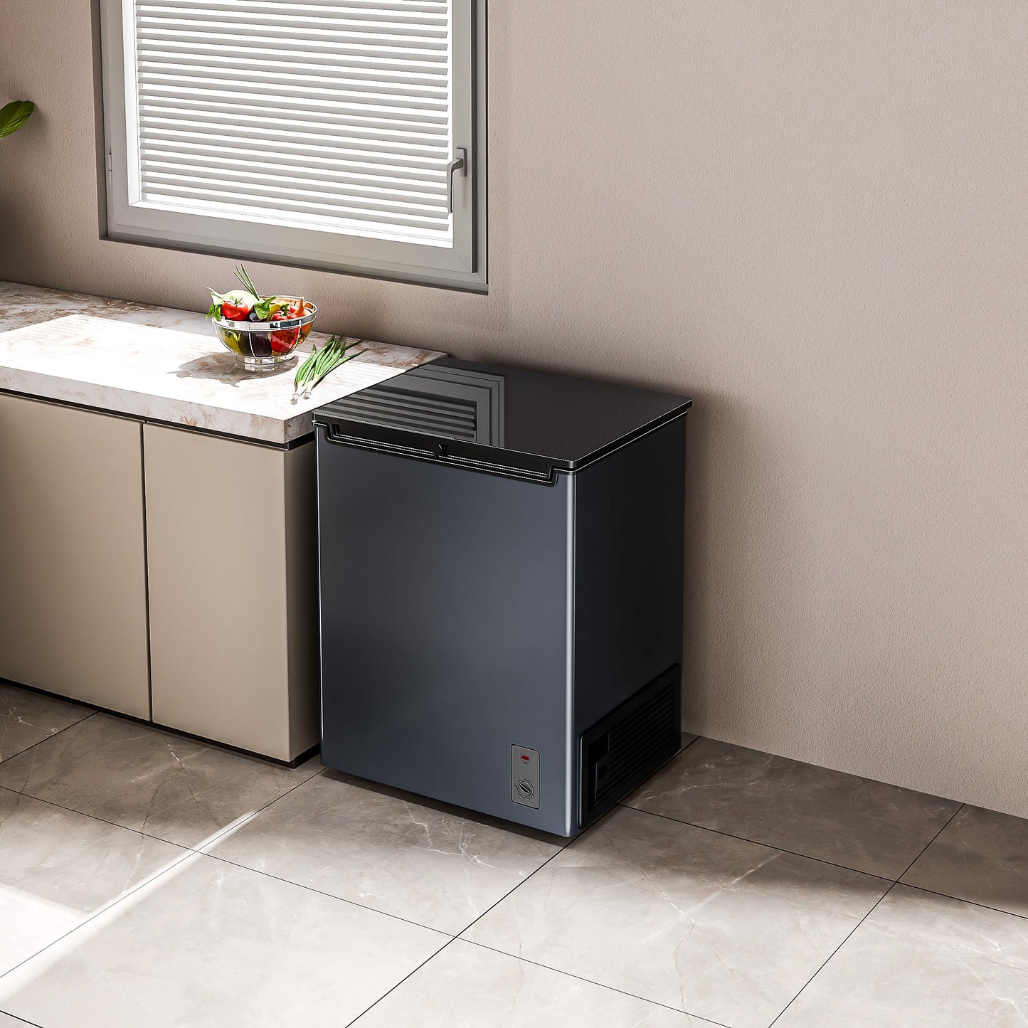 5.0 CU.FT Chest Freezer - Compact Deep Freezer with 7 Temperature Settings, Low Noise Operation, And Removable Basket, Ideal for Dorms, Apartments, And Home Kitchens.