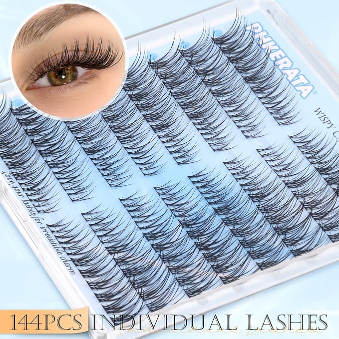 PHKERATA Wispy Lash Clusters Natural Eyelash Clusters 7-15 mm C Curvature Eyelash Clusters Lashes 144 pcs Wispy Cat Eye Individual Lashes Clusters DIY Eyelash Extensions