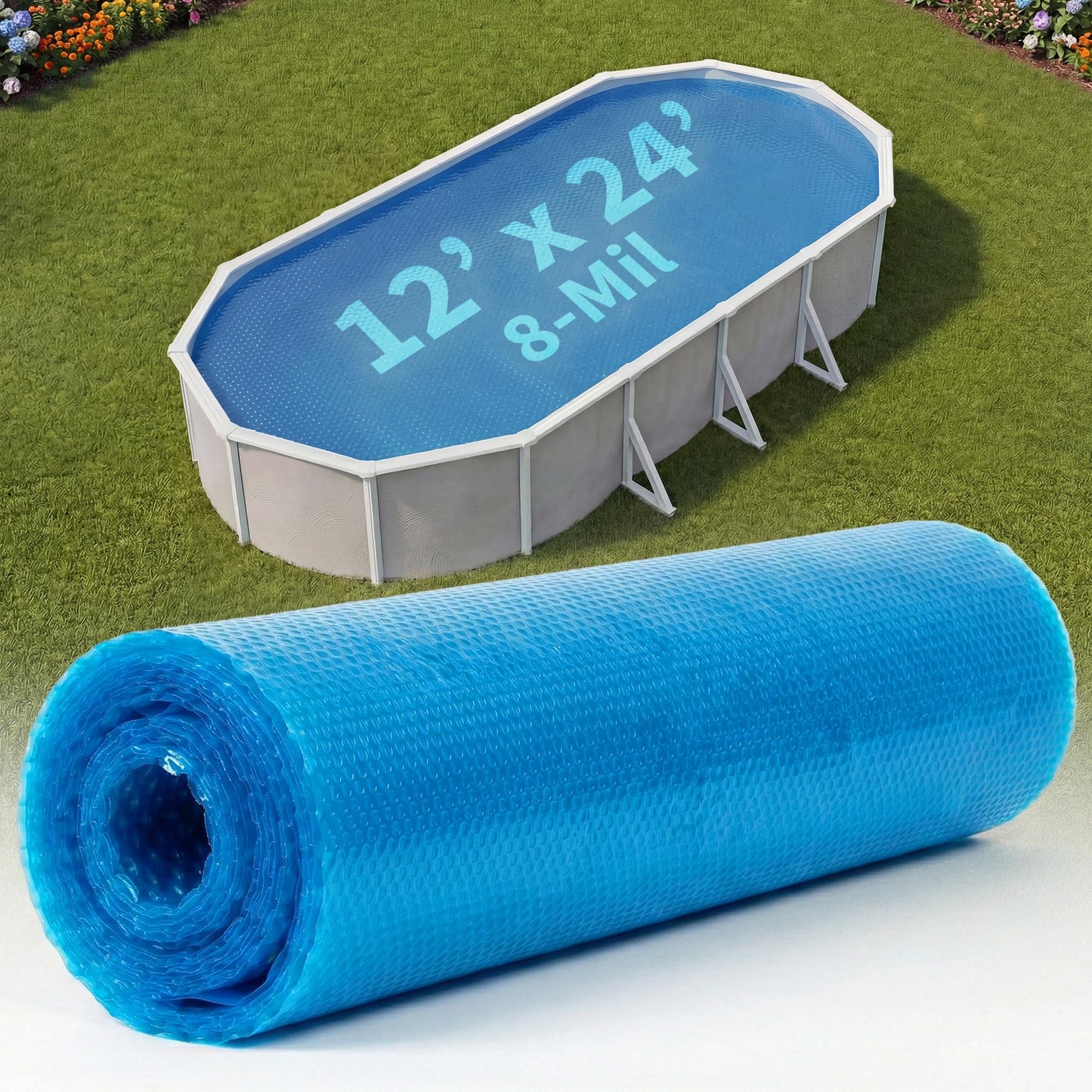 Blue Wave 12x24-ft Oval Solar Pool Cover 8-Mil Blue – Solar Cover for Above Ground Pool, Thermal Bubble Blanket for Heat Retention & Reduced Evaporation