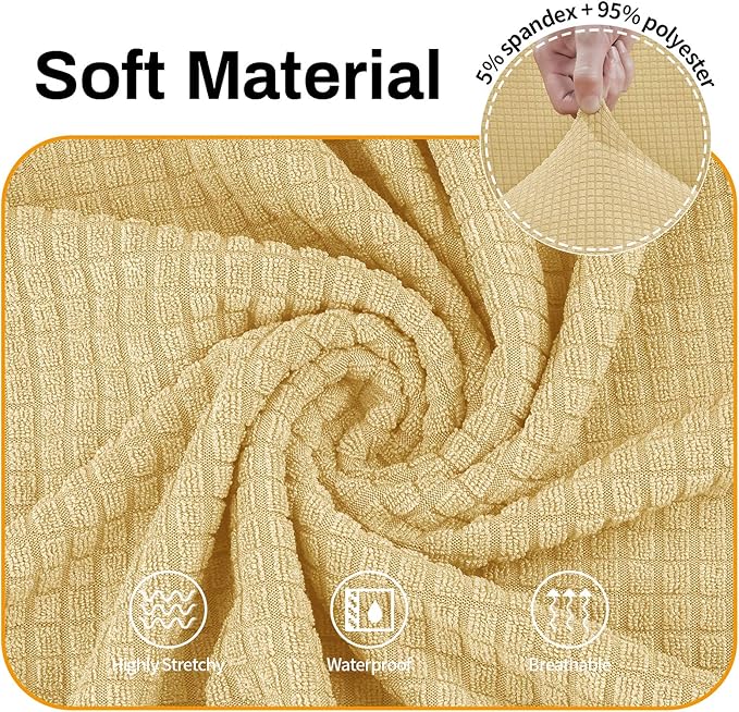 Asnomy Couch Covers for 3 Cushion Couch Stretch Sofa Covers Slipcovers, Pet Protector Furniture Covers for Dogs Cats Spandex Jacquard Fabric Small Checks（X-Large，Champagne）