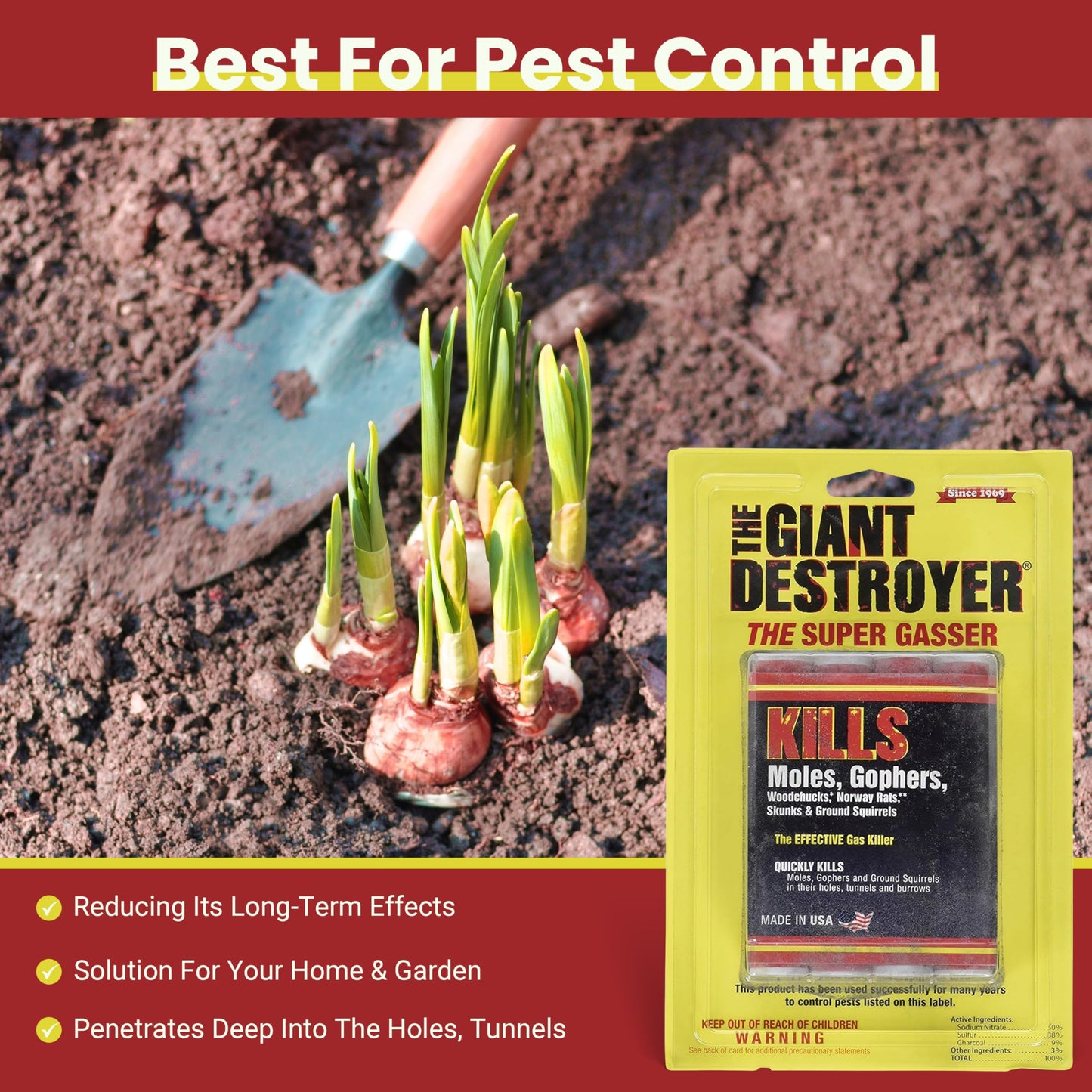 Giant Destroyer Smoke Bomb Gasser – Rodent & for Gophers, Moles, Groundhogs & Rats – Single Pack (4 Tubes) + Jecudi Towel