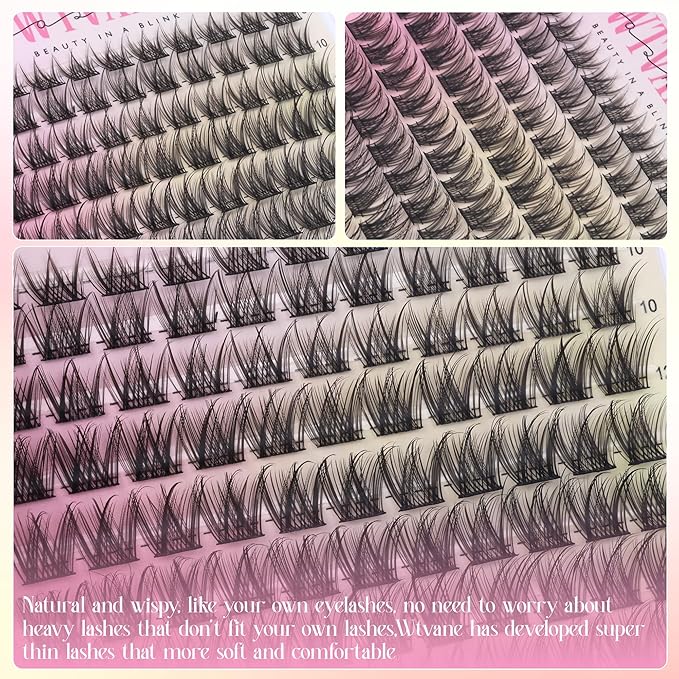 Lash Clusters Kit Wispy Cluster Eyelash Extensions Kit Natural Lash Extension Kit Natural Look Eyelash Clusters Wispy False Eyelashes with Lash Bond and Seal, Tweezers