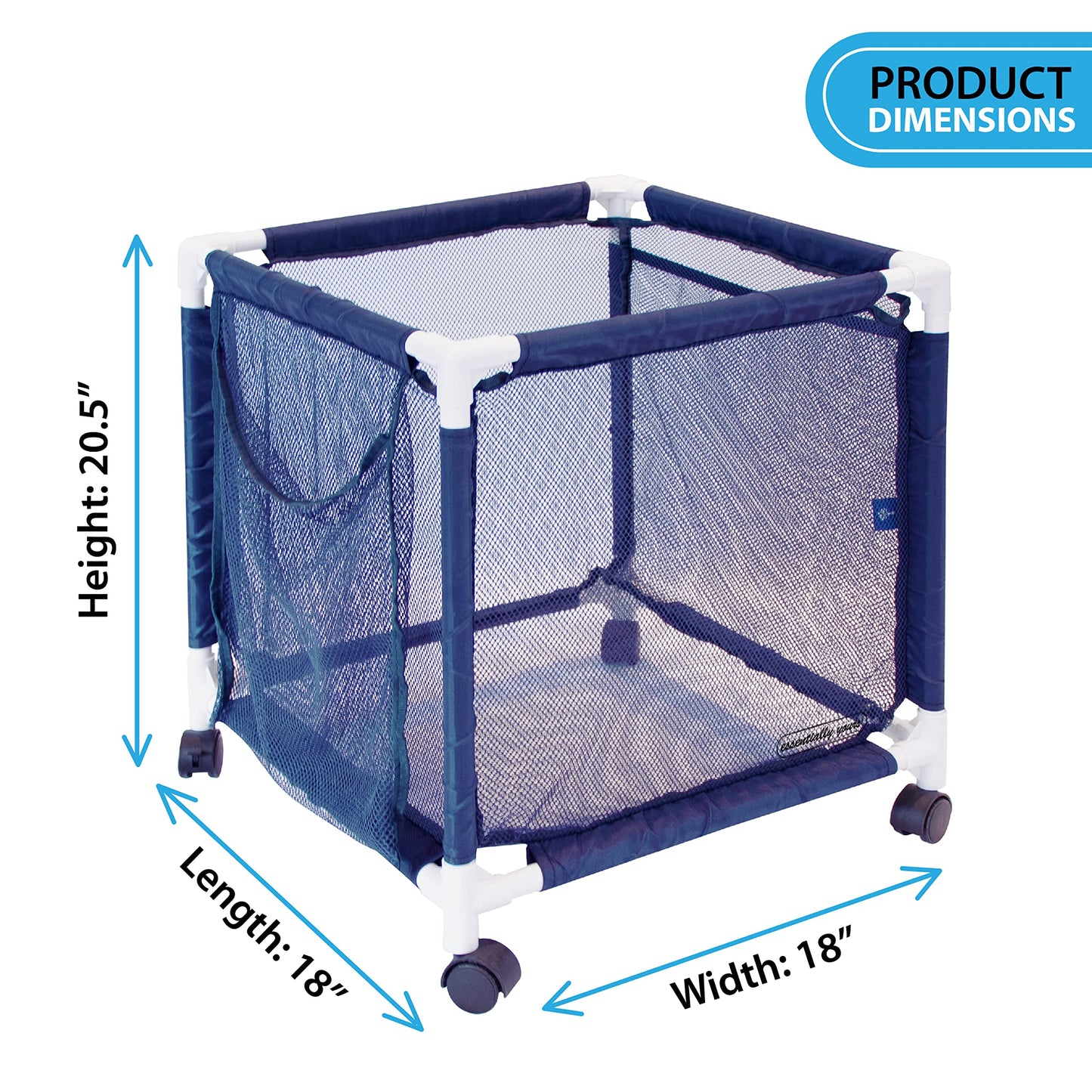 Essentially Yours Rolling Pool Storage Small Organizer Bin, (18" W x 18" L x 20" H), Blue / White Style 417244