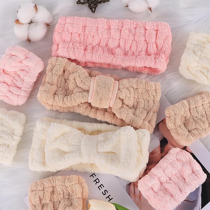 9 Pcs Spa Headband for Washing Face,Skincare Headband and Wristband Set,Women Teen Girls Facial Hairbands for Washing Face, Makeup, Sports, Yoga (apricot + pink + grey)