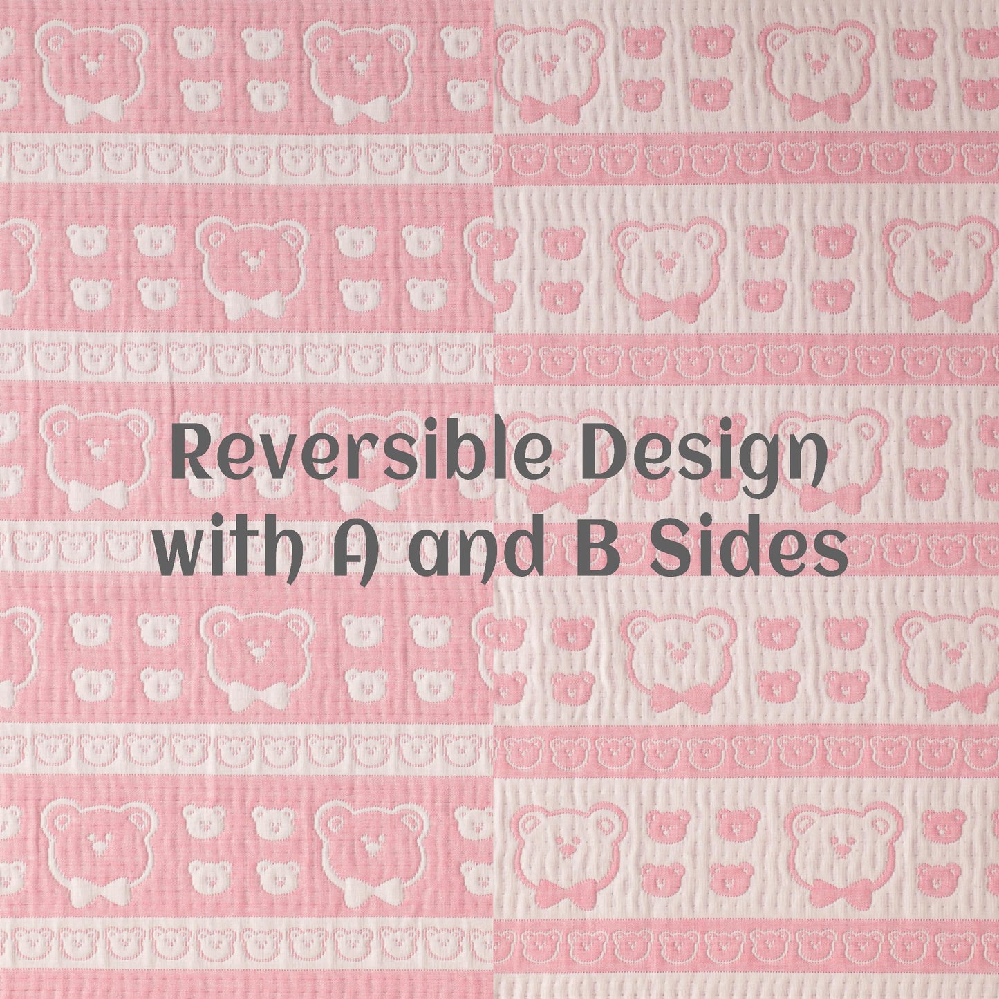 NTBAY 3 Layer Oversized Muslin Cotton Toddler Blanket, Jacquard Reversible Nursery Bed Blanket, Super Soft and Thermal for All Seasons, Baby Gift, 45"x60", Pink Bear