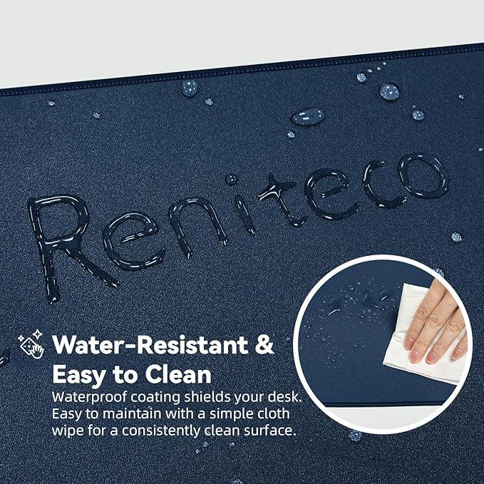 Waterproof Large Gaming Mouse Pad with Durable Stitched Edges, Non-Slip Rubber Base, Grainy Jacquard Mouse Mat Desk Pad for Home Office Gaming, 35.4''x15.7''x0.12'', Matte Navy Blue