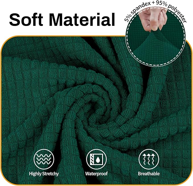Asnomy Couch Covers for 3 Cushion Couch Stretch Sofa Covers Slipcovers, Pet Protector Furniture Covers for Dogs Cats Spandex Jacquard Fabric Small Checks （Large，Blackish Green）