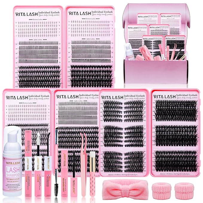 Lash Clusters Kit DIY Lash Extension Kit 3 Boxes Cluster Lashes 1930Pcs Cluster Eyelash Extensions Wispy Eyelash Clusters with Lash Bond&Seal,Gift Packs for Beginners Bulk Pack(12 Counts Lash Kit-1)