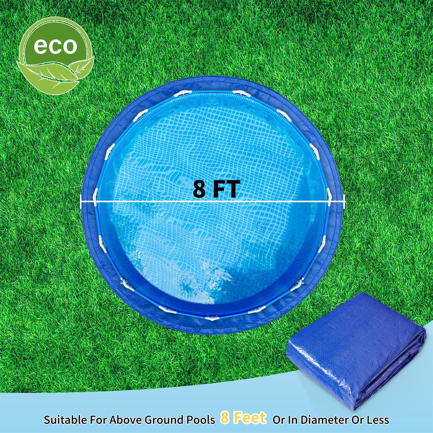 RAINDEWAY 8FT Pool Liners,Swimming Pool Ground Cloth,Multipurpose Round Tarp for Under Pool,Easy to Fold Pool Liner Pad for Above Ground Pool Mat Protector Pad Prevents Punctures Pool,Durable,Blue