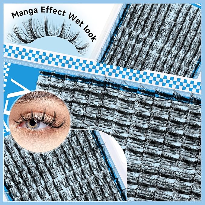 Manga Lash Clusters Kit 8-18mix Spiky Fairy Lash Clusters Kit Ultra-Thin Band Manga Lashes Eyelash Clusters Kit With Lash Bond And Seal DIY at Home(Fairy06 Kit)
