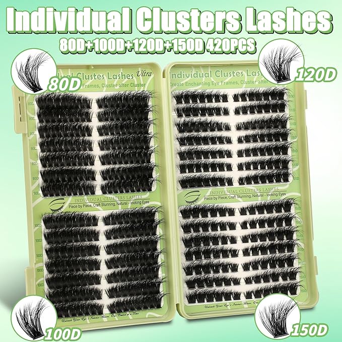 Cat Eye Wispy Lash Clusters Kit 420Pcs DIY Individual Lashes Clusters Lash Bond and Seal Lash Tweezers