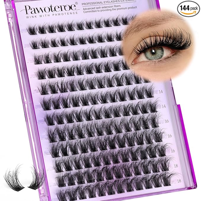 Pawotence Lash Clusters Wispy Eyelash Clusters 10-18mm Faux Mink Individual Lashes Extension DIY 144pcs False Eyelashes Full Cluster Eyelash Extensions