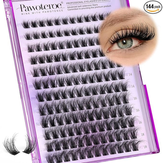 Pawotence Lash Clusters Wispy Eyelash Clusters 10-18mm Faux Mink Individual Lashes Extension DIY 144pcs False Eyelashes Full Cluster Eyelash Extensions