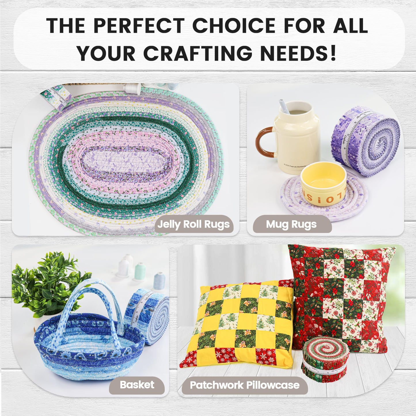 Craftido-18 Options-100% Cotton Jelly Roll Fabric Precut Strips for Quilting, Crafting, and Sewing, 40 Strips 2.5" x 44" Assorted Bundles for Rugs, Quilts, DIY Crafts and Home Decor-20 White+20 Black