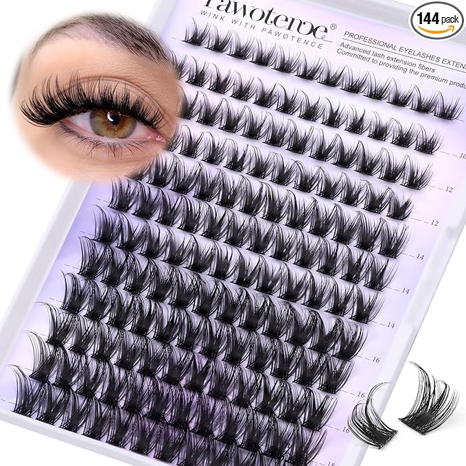 Pawotence Lash Clusters Wispy Kira Cluster Eyelash Extensions 10-18mm Individual Lashes DIY Cluster Lashes Extension Soft Comfortable Eyelash Clusters with Thin Band