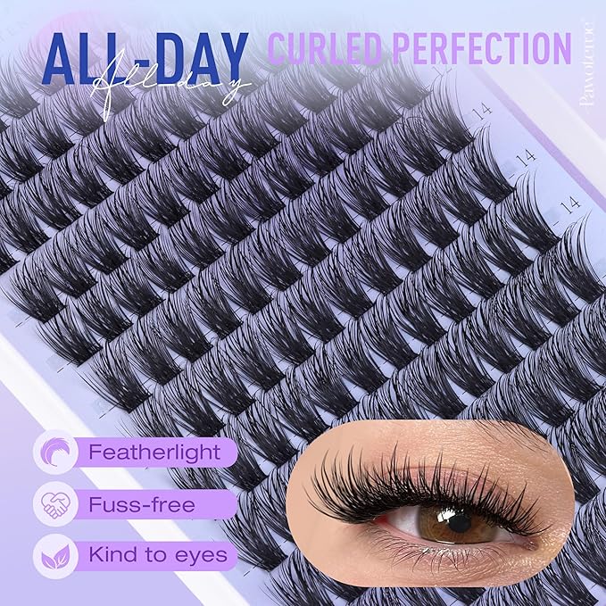 Pawotence Lash Clusters Fairy Eyelash Clusters 10-18mm Wispy Lashes Cluster Eyelash Extensions 144pcs Wet Individual Cluster Lashes Full False Eyelashes for DIY Lash Extension