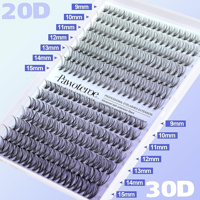 Pawotence Lash Extension Kit DIY 280pcs Individual Lash Clusters Kit 20D&30D Natural 9-15mm Cluster Eyelash Extensions Kit with Lash Bond and Seal, Tweezers for Self Use (20D&30D, 0.07D, 9-15mm, Kit)