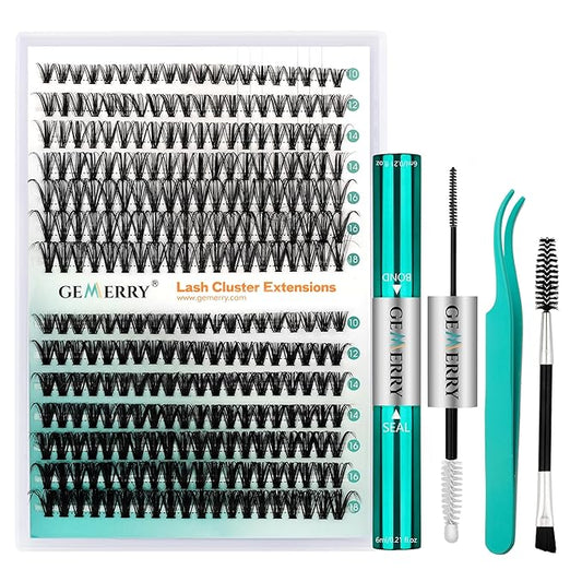 GEMERRY Lash Extension Kit DIY 280pcs Lash Clusters Kit Eyelash Extension Kit D Curl Individual Lashes Kit with Lash Bond and Seal Lash Tweezers for Self Use（30P+40P-10-18mm)