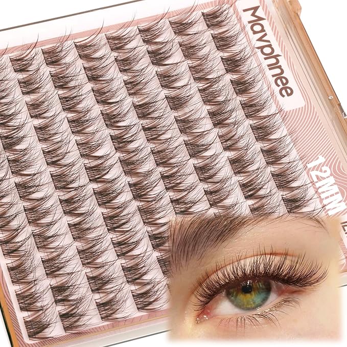 Brown Lash Clusters 12MM Short Eyelash Clusters Wispy Individual Lashes 99 Pcs Cluster Lash Extensions Dark Brown Cluster Eyelashes Natural Daily Eyelash Individuals 3D Fluffing DIY Lash Pack