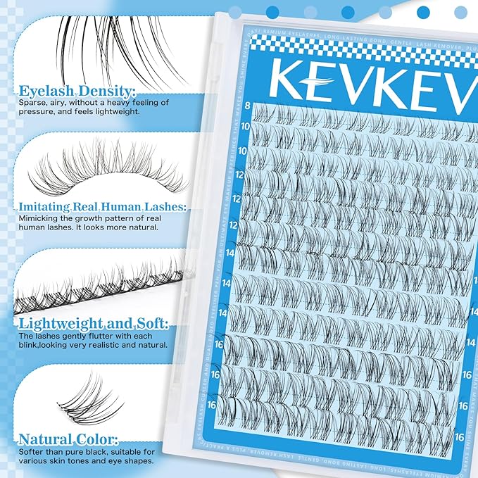 Wispy Lash Clusters Invisible Ultra-Thin Band Natural Eyelash Clusters 8-16mm Soft Cluster Eyelash Extensions Mix Length Ultra-Light Natural Look Natural Lash Clusters DIY Lash At Home(Wispy01)