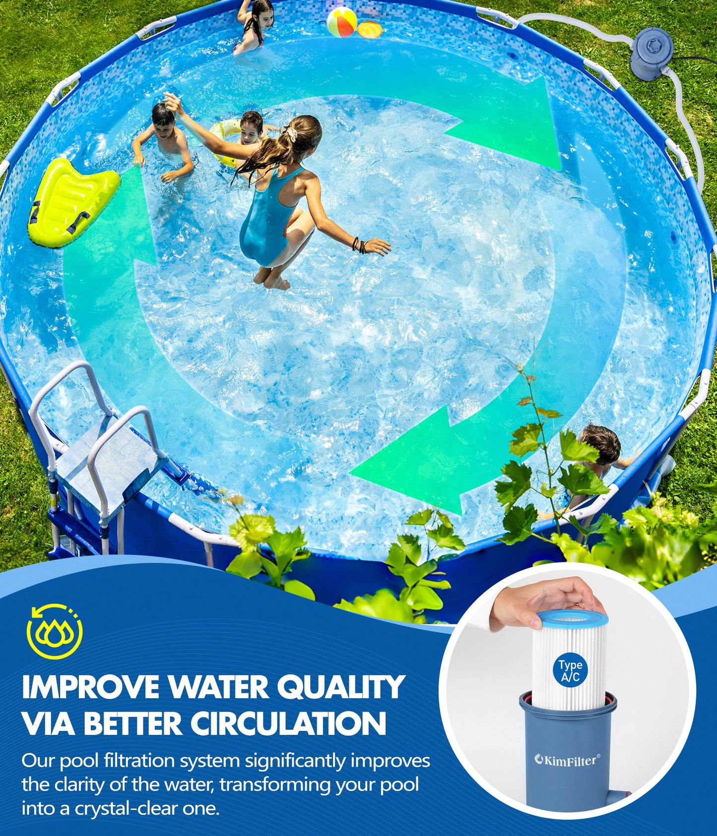 KimFilter Pro Series 1000 GPH Above Ground Pool Filter Pump, Powerful Pool Cartridge Filter Pump, Water Circulation and Filtration System -Improved Water Clean & Clarity, Pools Pumps Above Ground-Gray
