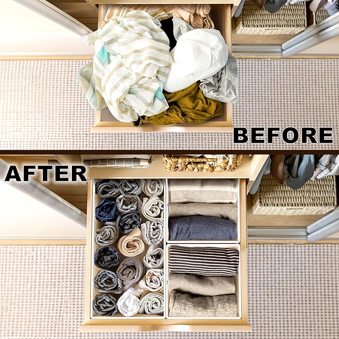 Simple Houseware Foldable Drawer Organizer Set of 12, Beige Ã¢ÂÂ Fabric Storage Bins for Clothes, Underwear, Bra, Panty, Socks, Onesies Ã¢ÂÂ Closet & Dresser Drawer Dividers for Home Organization