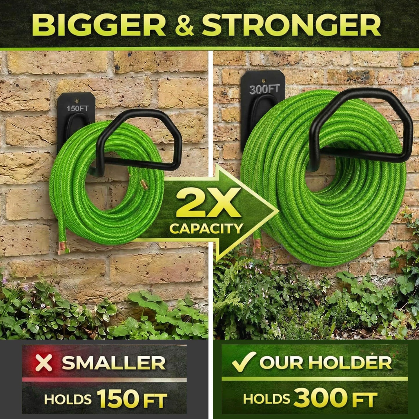 PeoMev 300 ft Garden Hose Holder - Oversized Hose Hanger Wall Mount Water Hose Holders for Outside, Extra Heavy Duty Hose Rack for Garden Hose Storage and Extension Cords