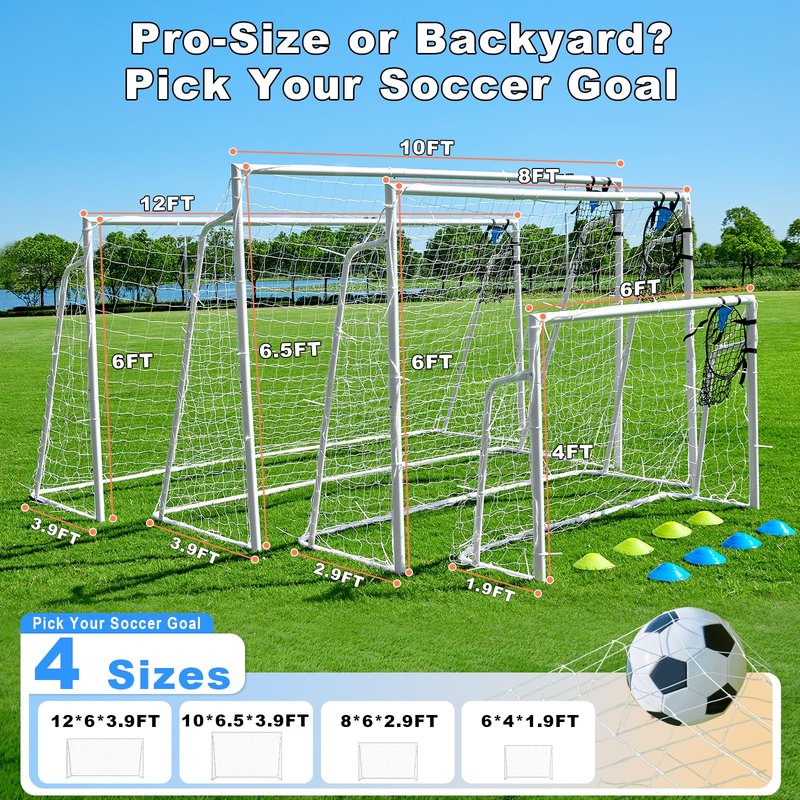 Soccer Goals for Backyard Soccer Goal 12x6 Big 10x6.5 8x6 6x4FT Soccer Goals for Youth Adults and Kids Large Metal 2" Goal Post with Agility Ladder and Target Net Soccer Cones Practice Equipment