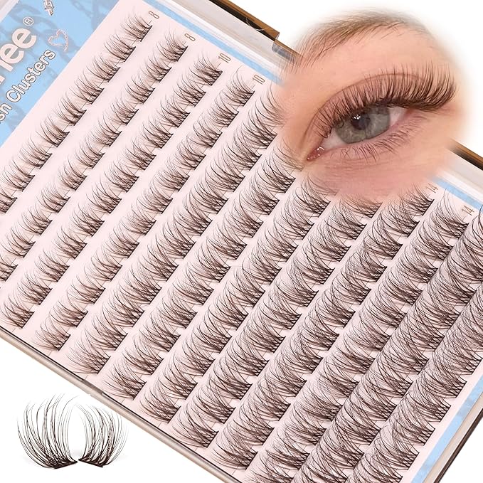 Mavphnee Brown Lash Clusters Dark Brown Eyelash Extensions Natural Cluster Lashes CC-Curly PestaÃÂ±as Postizas Wispy Individual Lash Extensions 3D Lash 8-16MM Brown Eyelash Clusters 144PCS DIY at Home