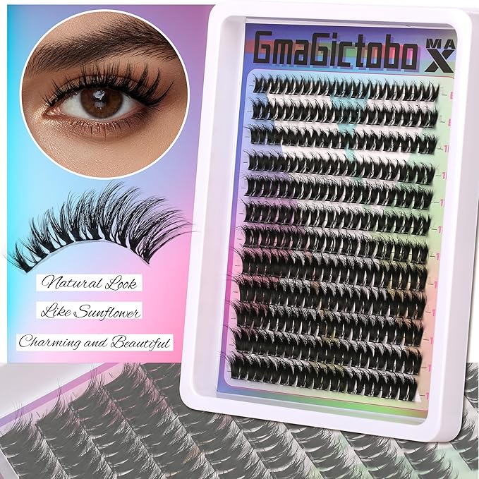 Lash Clusters Natural Wispy Lash Clusters Kit C/D Curl 444Pcs Volume Lashes Clusters Manga Lashes Pack Individual Lashes Lash Bond and Seal Lash Remover Lash Tweezers