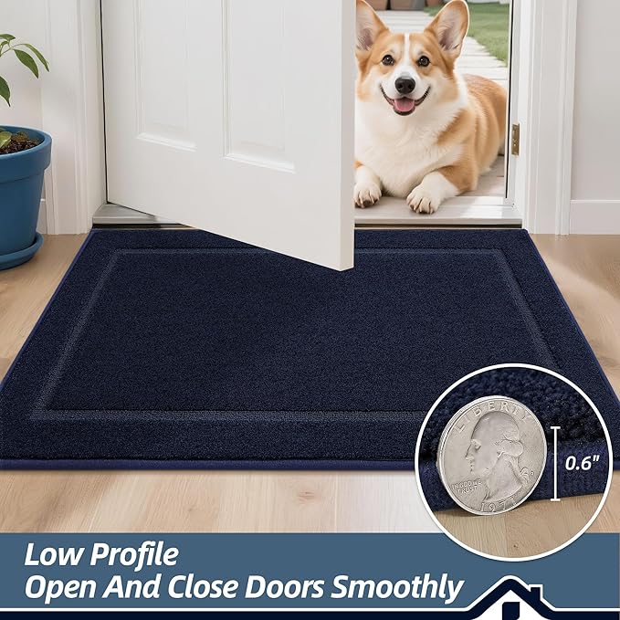 BEQHAUSE Dog Door Mat for Mud Paws Dirt Trapper Doormat Non-Slip Entryway Rugs Absorbent Welcome Mat Washable Indoor Floor Mat Low-Profile for Front Door, 20" x 32", Navy Blue