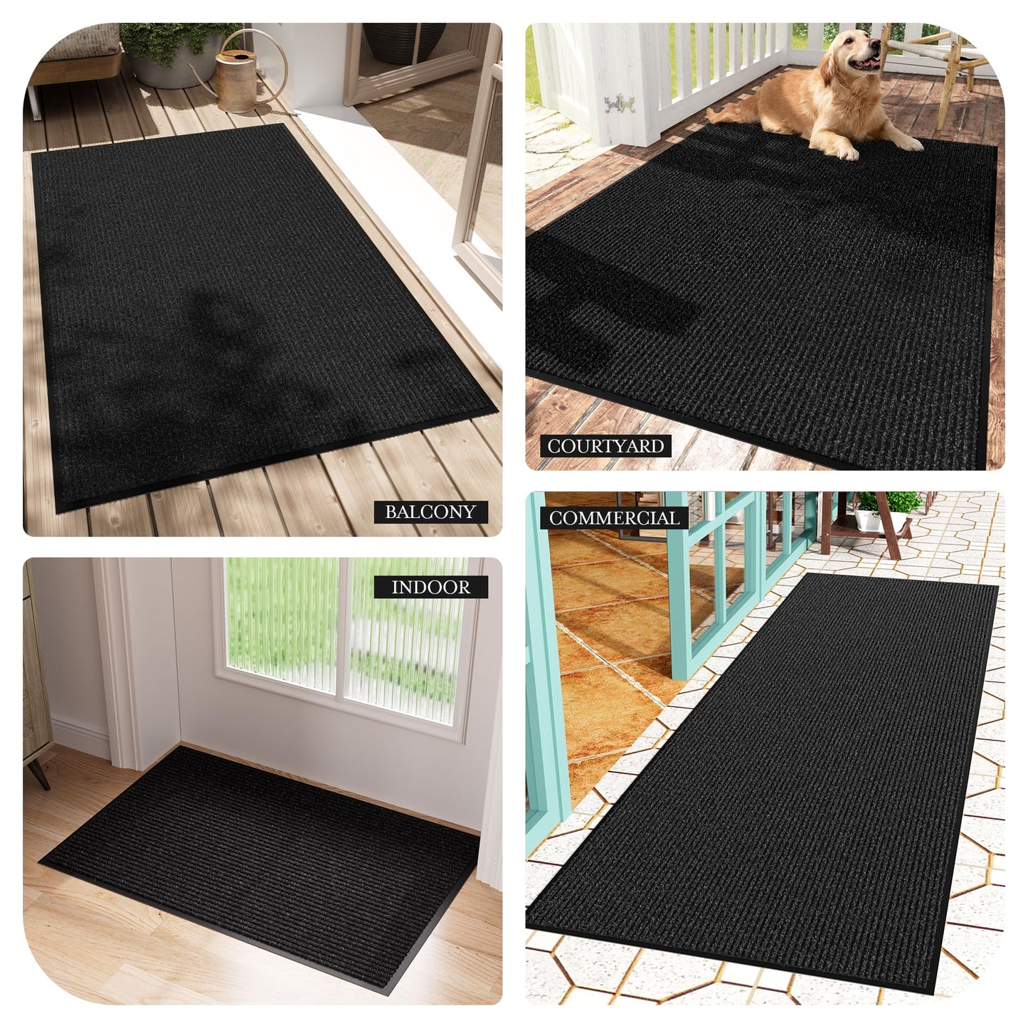 EZ2LIVE Front Door Mat 3' x 5', Low Profile Heavy Duty Door Mat Outside Entrance, Non-Slip Large Commercial Floor Mat, Absorbent & Resist Dirt, Easy Clean Welcome Entry Mat Indoor Outdoor, Black