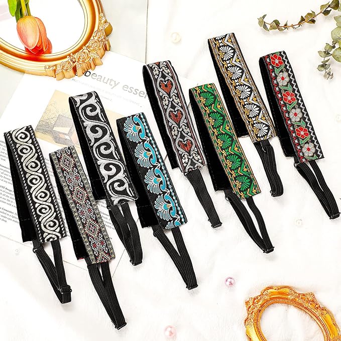 Sintege 8 Pcs Woman Elastic Headband Adjustable Non Slip Velvet Lined Headbands Solid Color Boho Hair Bands for Women Sport Yoga Work Makeup Stylish Hairband(Fresh Style)
