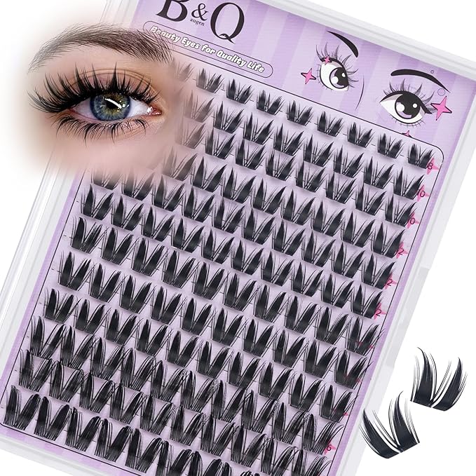 B&Qaugen Bunny Lash Clusters Manga Lashes CC Curl Wispy Natural Invisible Band Eyelash Clusters, Waterproof DIY Lash Extensions at Home, Wet Look for Cosplay & Daily Wear (Lash-Anime 05)