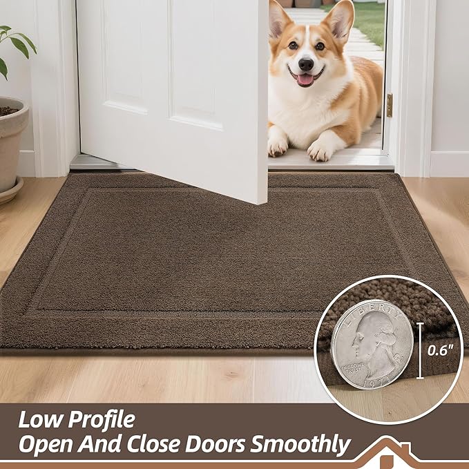 BEQHAUSE Dog Door Mat for Mud Paws Dirt Trapper Doormat Non-Slip Entryway Rugs Absorbent Welcome Mat Washable Indoor Floor Mat Low-Profile for Front Door, 32" x 70", Brown