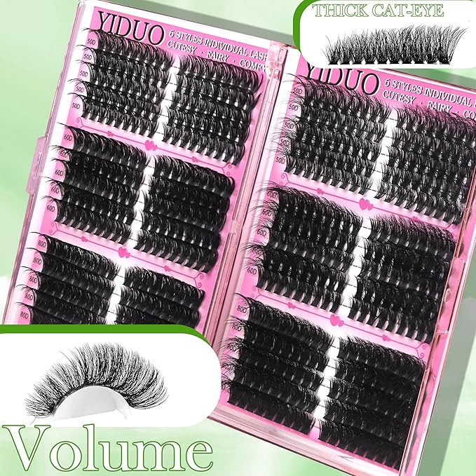 YIDUO 1846Pcs Lash Clusters Kit with Spikes+Bottom Cluster Lashes Kit Mix Styles 10-18mm Volume D Curly Wispy Soft DIY Individual Eyelash Extension Kit with Glue pestañas postizas Wholesale Large Pack