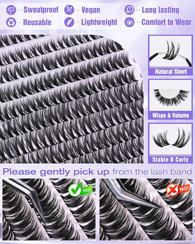 ALICE Flaunt Lash Clusters Wispy Eyelash Clusters 8-16mm Thin Band Cluster Eyelash Extensions DIY Salon Individual Lashes 168pcs Natural Volume Lash Extensions