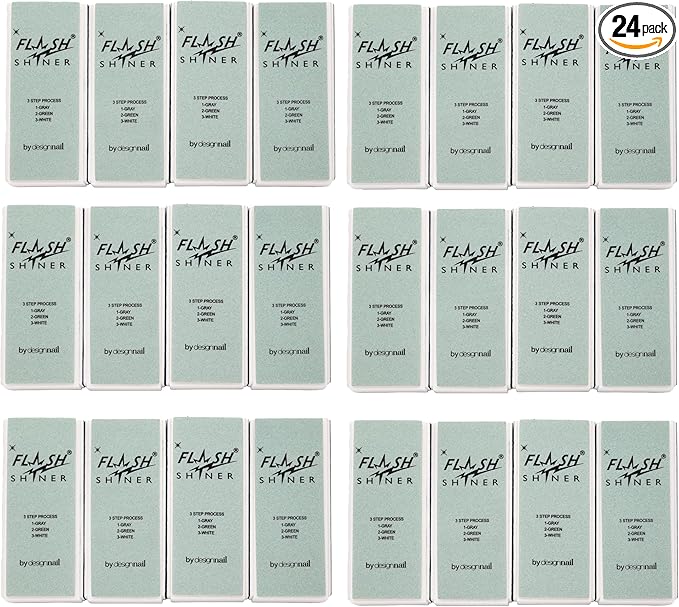 Flash Shiner Nail Buffer 3 Ways Ã¢ÂÂ Pack of 24 Ã¢ÂÂ Professional 3-Step Nail Buffer Blocks Ã¢ÂÂ Smooth, Condition & Shine Ã¢ÂÂ Natural Nail Polisher for Salon or Home Use